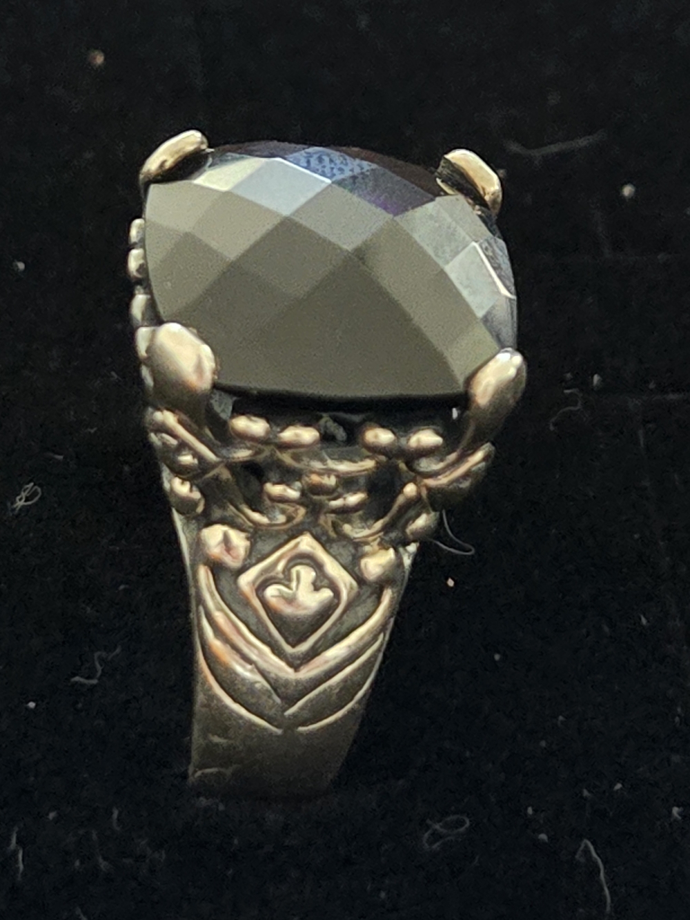 Gorgeous Heavy Statement RILing Sterling Silver Black Faceted Stone SZ 10